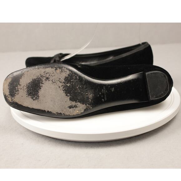 PRADA Women's 36.5 EU/6.5 US Velvet Ballet Flats Black Bow Italy Vero Cuoio - Picture 8 of 14
